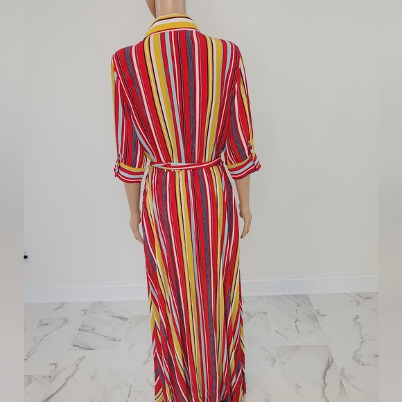 Strip multi color button down maxi shirt dress - Picture 2 of 13